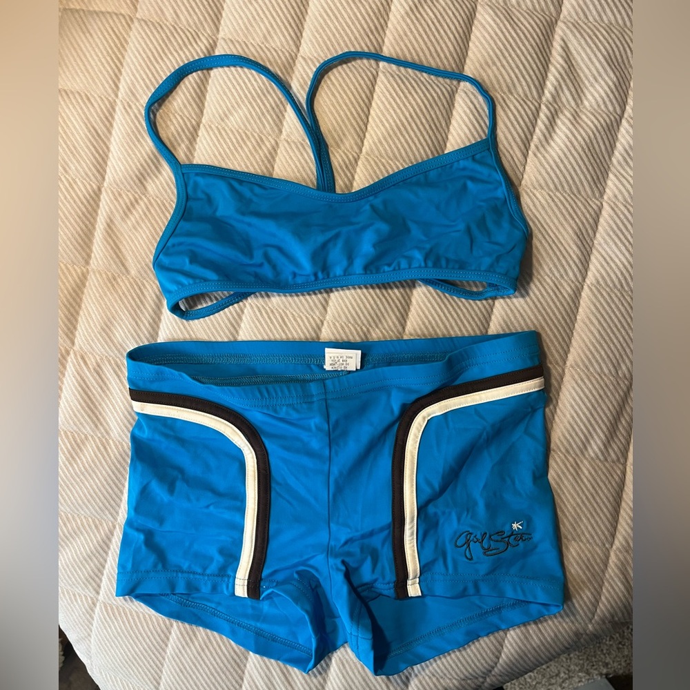 Vintage Blue Boyshort Bikini Set